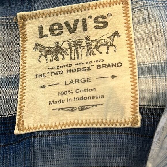Levi’s Two Horse Brand Men’s Short Sleeve Plaid Button Down Shirt size Large - Picture 5 of 7